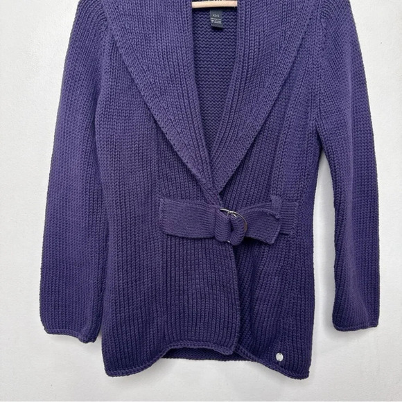 Pure Handknit womens Xsmall/Small Chunky Purple Belt Buckle Cardigan - Picture 5 of 14